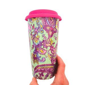 Paisley Theme Pastel Ceramic Refillable Travel Coffee Tea Cup Mug (12 oz)